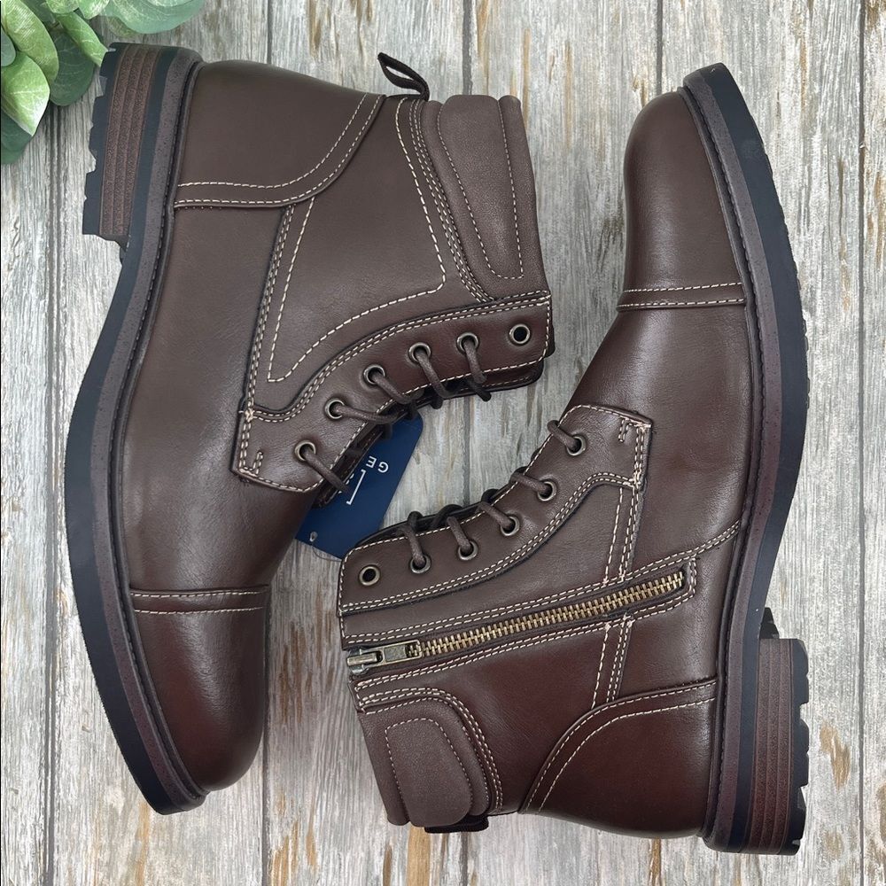 Men's Brown Lace Up Boots Shoes Size 10.5 - Picture 3 of 6